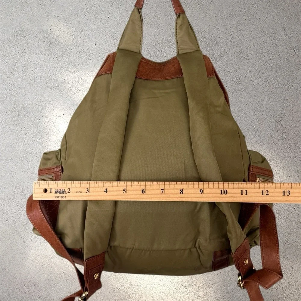 Tory Burch Green Nylon Leather Backpack Zippered Drawstring